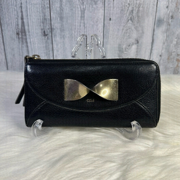Chloe Handbags - CHLOE ribbon zip long leather wallet in black
